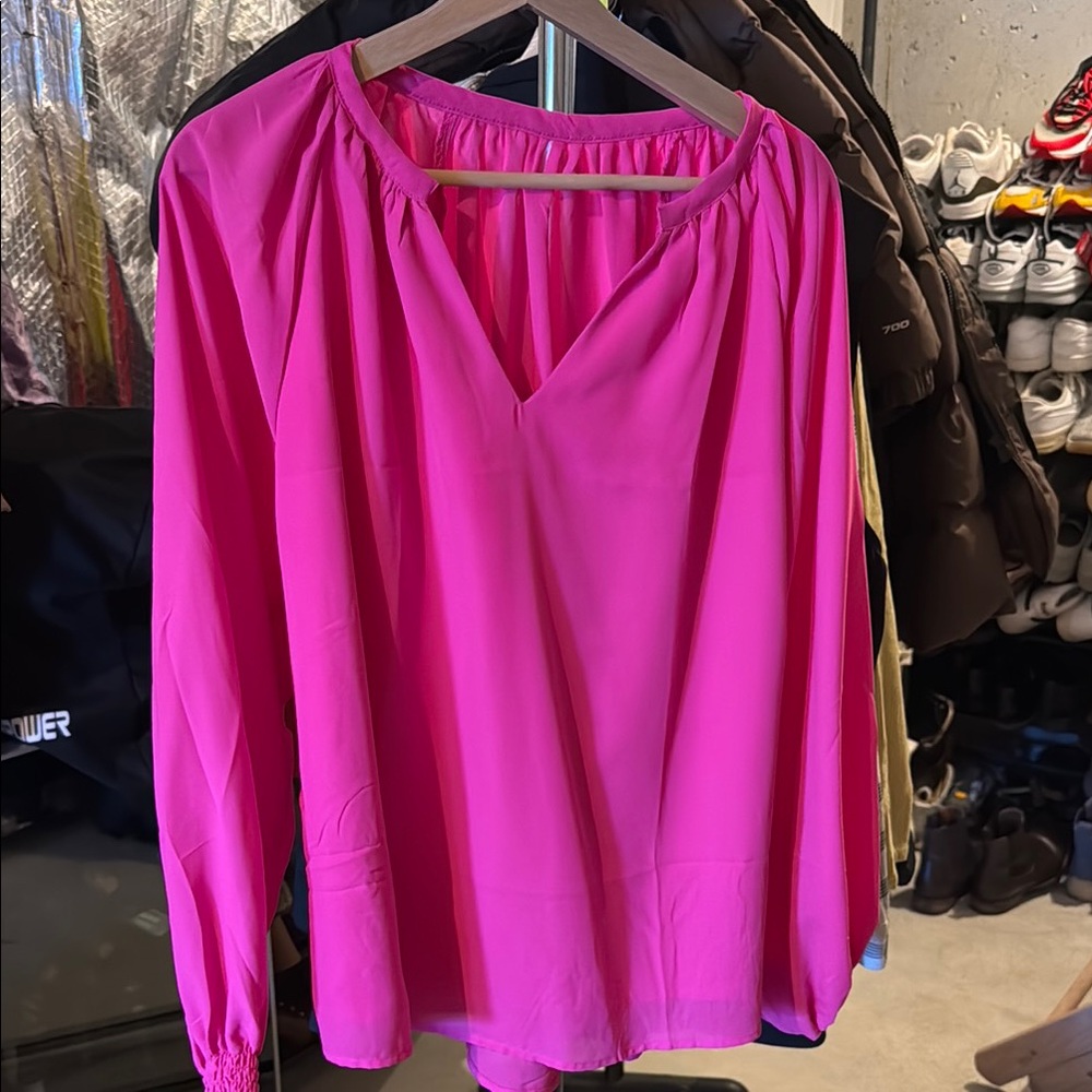 Pink relaxed blouses with long sleeves